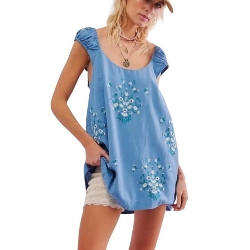 NWOT FREE PEOPLE Wildflower Embroidered Mini Dress, Floral Embroidery, Large
